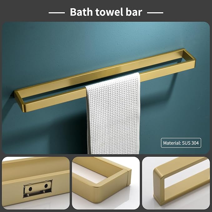 Bathroom Hardware Accessories Set Brushed Gold Towel Bar Set Square Bathroom - Image 2