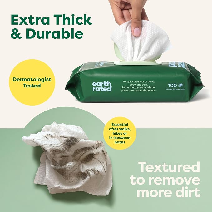 Earth Rated Pet Wipes for Dogs and Cats, Hypoallergenic, 3-in-1 Cleaning - Image 3