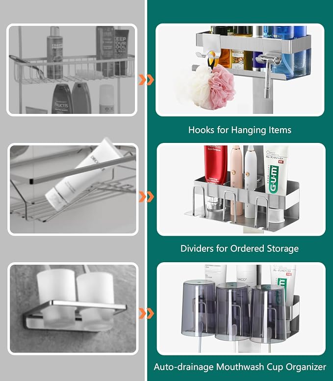 Emibele Over The Door Shower Caddy 2 Tier, 304 Stainless Steel Hanging Shower - Image 3