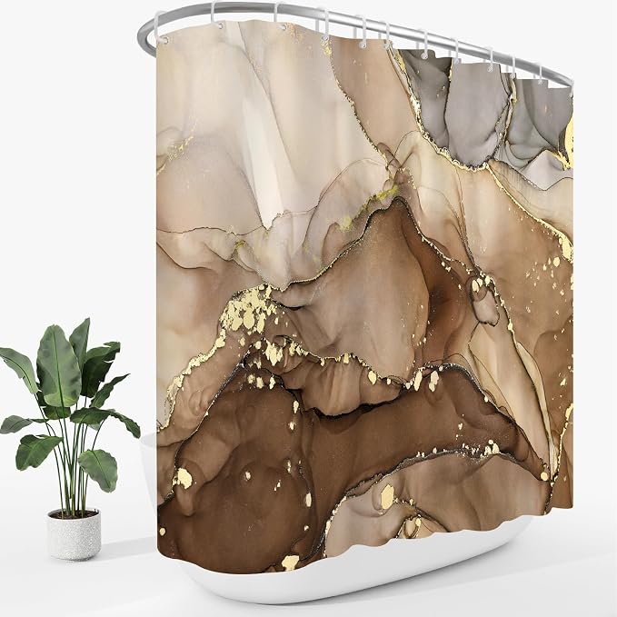 Extra Wide Marble Shower Curtain 108 x 72, Modern Luxury 108 inch Long Shower by BayNook