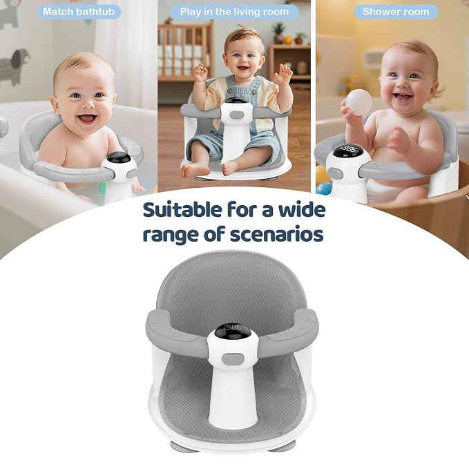 Baby Bath Seat-for Babies 6 Months & up, Water Temperature Display+Soft Cushion - Image 6