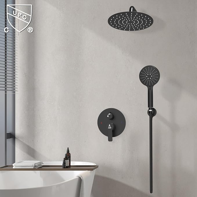 Shower Faucet Set 10IN Brass Rough-In Valve Body Trim Kit Rainfall Included - Image 2