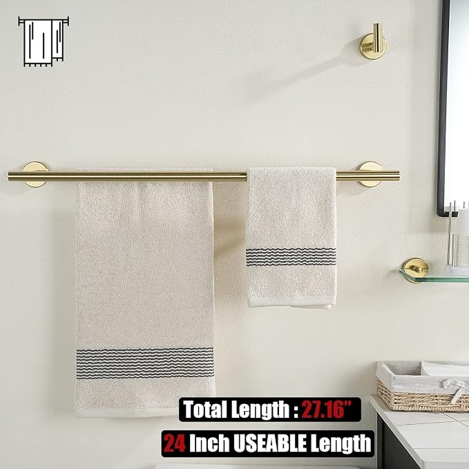 JQK Bathroom Hardware Set, 5-Piece Bath Accessories Set Brass Gold Wall Mount - Image 3