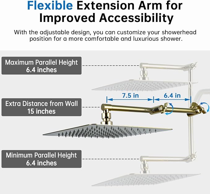 G-Promise All Metal 12 Inches Rainfall Shower Head - Image 4