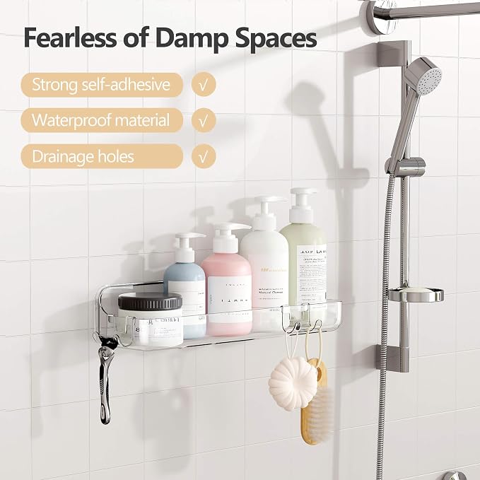 UDD Acrylic Clear Shower Caddy Shower Organizer, Plastic Adhesive Shelf - Image 3