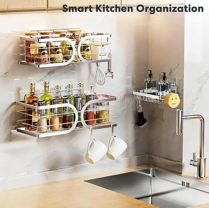 Shower Caddy 3 Pack Adhesive 304 Stainless Steel Shelves No Drill Durable Large - Image 7