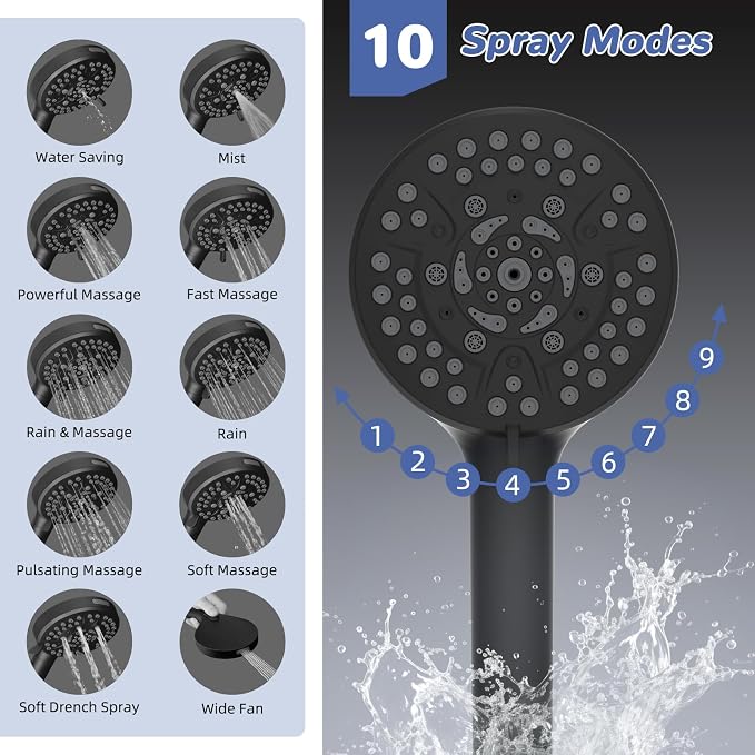 Hibbent 5-spray Filtered Rainfall Shower Head Combo, High Pressure 13'' - Image 3