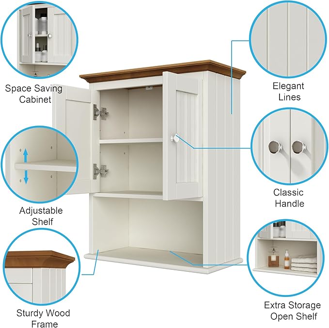 Treocho Wood Wall Cabinet, Bathroom Medicine Cabinet Storage - Image 5