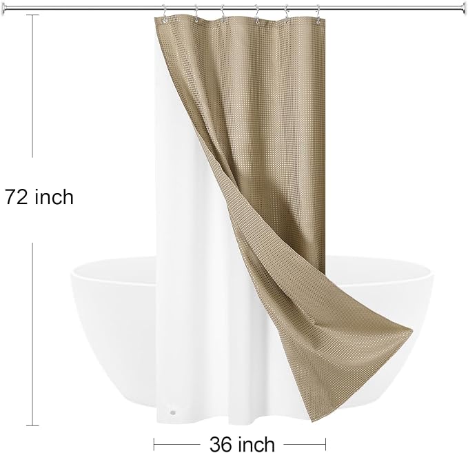 3 in 1 Stall Half Size Beige Shower Curtain Set-36 W x 72 H, Tan Waffle - Image 8