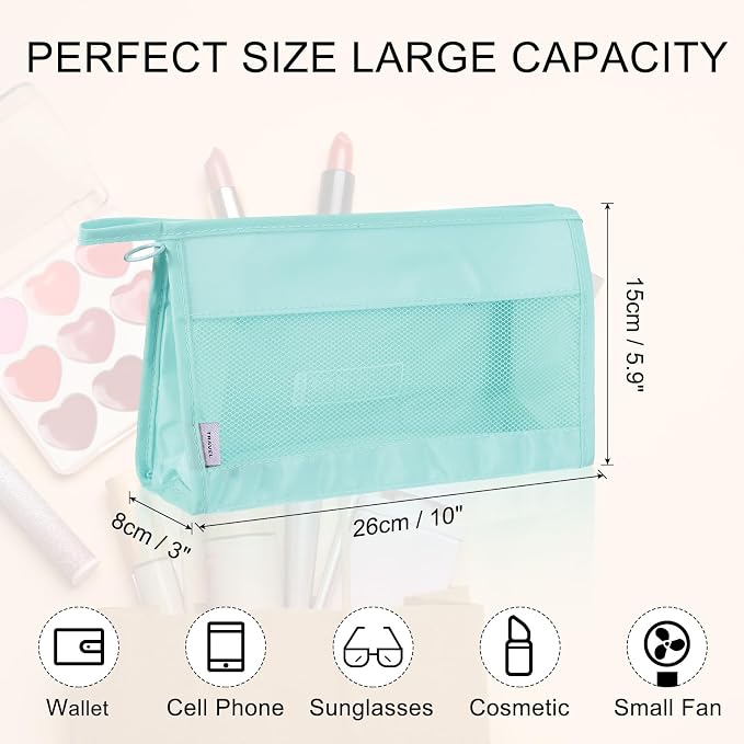 uxcell Mesh Makeup Bag, Large Capacity Travel Zipper Cosmetic Bags, Beach Mesh - Image 2
