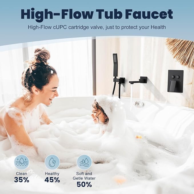 Wall Mount Bathtub Faucet Set Included 180°Swivel bathroom Tub Filler faucets - Image 2