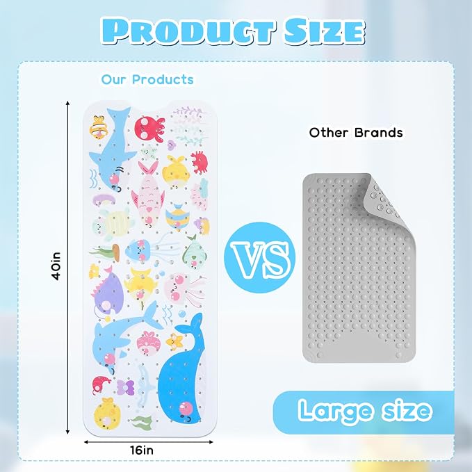 Baby Bath Mat for Tub Non Slip Kids Bathtub Mat Extra Long 40X16 Inch Toddler - Image 3