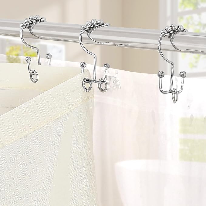MitoVilla 3 in 1 Shower Curtain Set, Cream Boho Farmhouse Linen Textured Bath - Image 4