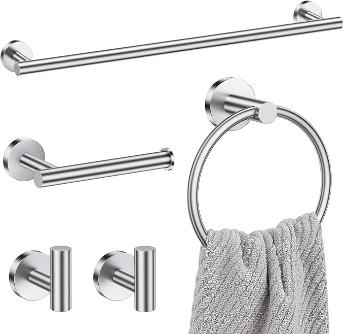 Lairuier 5 Pieces Brushed Nickel Bathroom Accessories Set, 23.6 Inch Bath Towel by LairuierBathroomHardwareSet