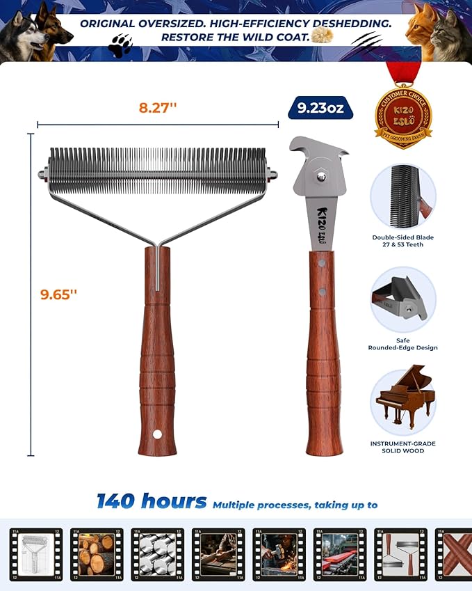 Oversized 2-Sided Dog Brush For Shedding Undercoat Rake for Dogs & Cats & Horses - Image 7