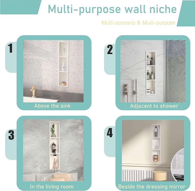 Narrow Shower Niche with Shelf，Stainless Steel recessed Wall Niche ，Three-Tier - Image 3