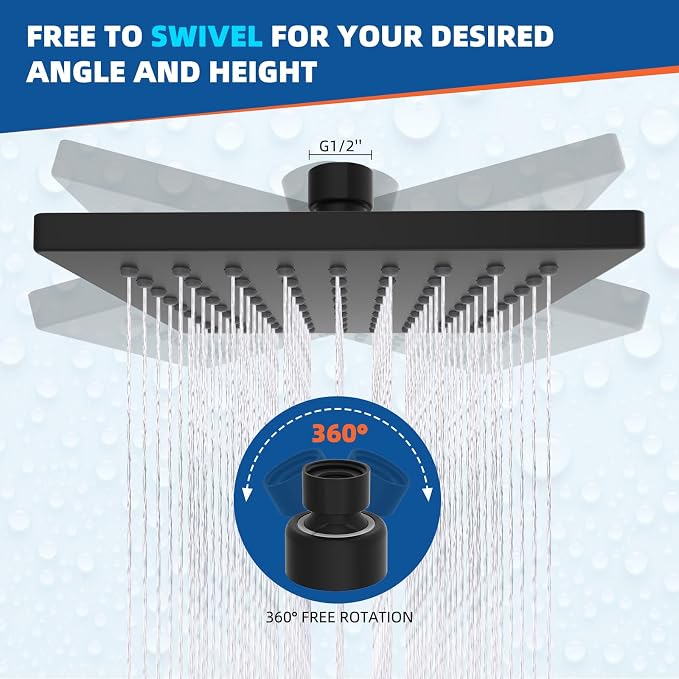 Hibbent Thickness Metal Rain Shower Head, Square Bathroom Waterfall Shower Heads - Image 4