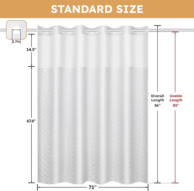 No Hook Shower Curtain and Snap in Liner Set White Tufted Chevron Striped Cloth - Image 5