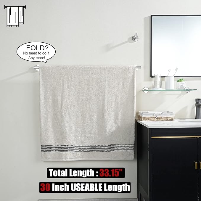 JQK Chrome Bath Towel Bar, 33 Inch 304 Stainless Steel Thicken 0.8mm Towel Rack - Image 3
