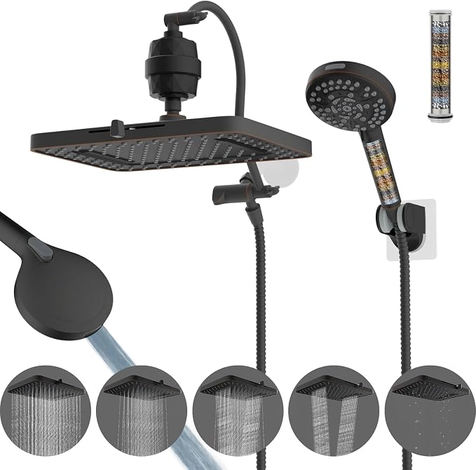 Hibbent 5-spray 13'' Dual Filtered Rainfall Shower Head Combo, High Pressure by Hibbent