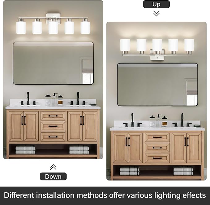 Brushed Nickel Bathroom Light Fixtures, 5-Light Modern Vanity Light Over Mirror - Image 4