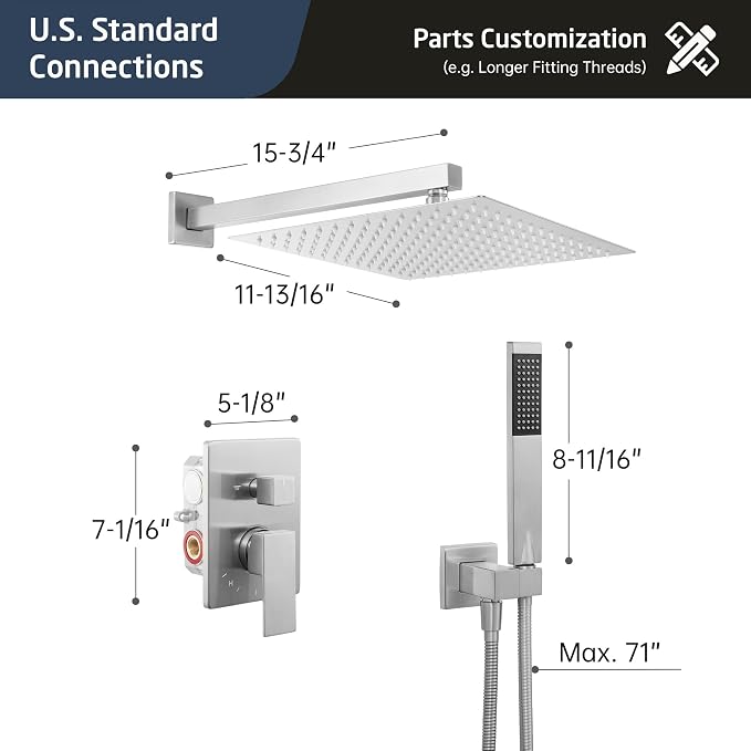 KES Shower Faucet Set, Shower System 12 Inch Rain Shower Head - Image 7