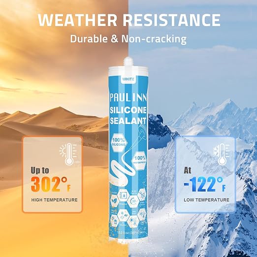 PAULINN Silicone Caulk White, 100% Silicone Sealant Waterproof - Image 7