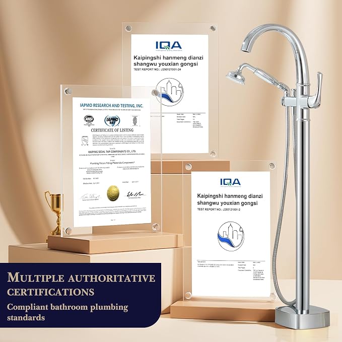 Free Standing Tub Faucet, Hanallx Luxury Polished Chrome Freestanding Bathtub - Image 7