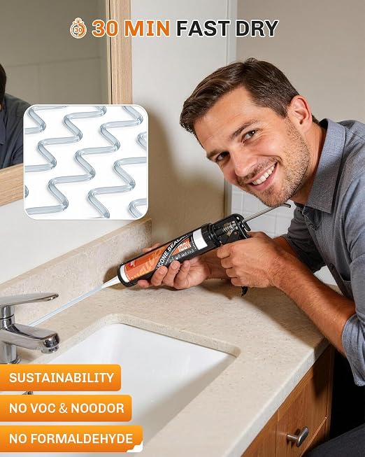 WELLUCK Clear Silicone Caulk, 100% Waterproof Silicone Sealant Adhesive Caulking - Image 4