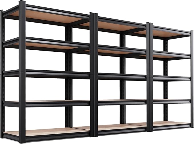 Set of 3 Garage Shelving 5-Tier Heavy Duty Storage Shelves, Adjustable Metal by Unknown