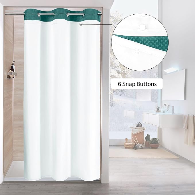 MitoVilla Dark Green Waffle Small Stall Shower Curtain Liner Set 36 x 74 - Image 2