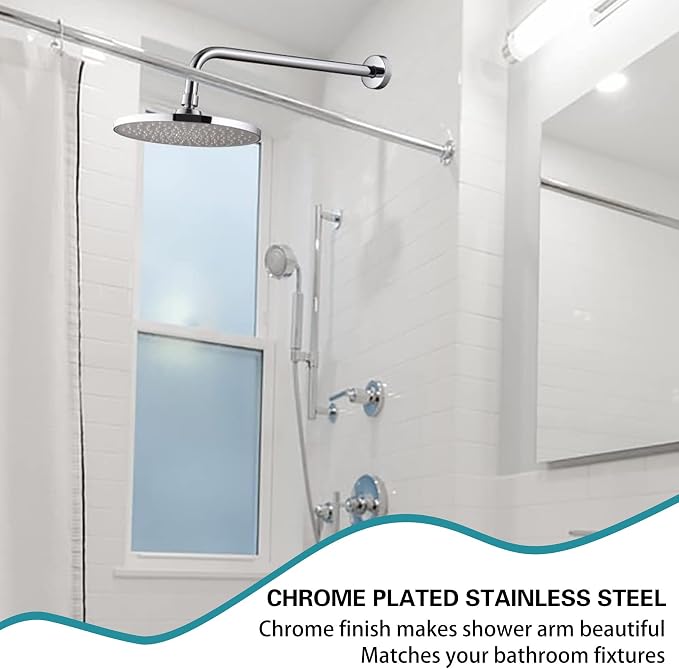 16 Inch Shower Arm with Flange, Stainless Steel 90 Degree Rain Shower Head - Image 3
