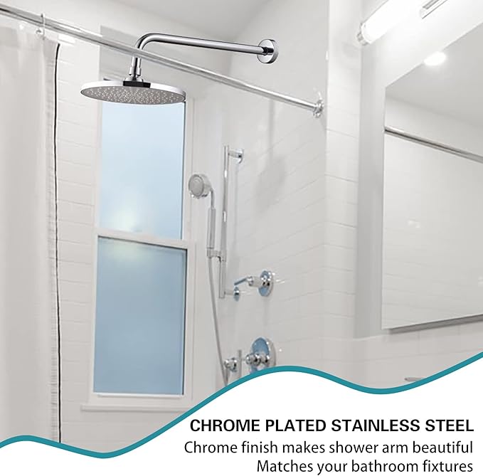 12 Inch Shower Arm with Flange, Stainless Steel 90 Degree Rain Shower Head - Image 3