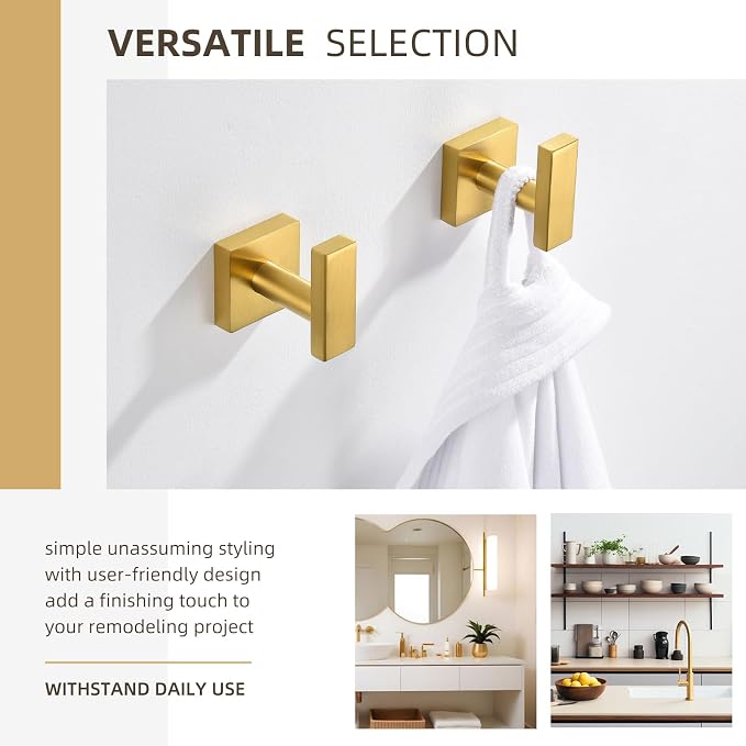 Angle Simple Towel Hooks for Bathroom, SUS 304 Stainless Steel Square Robe Coat - Image 2