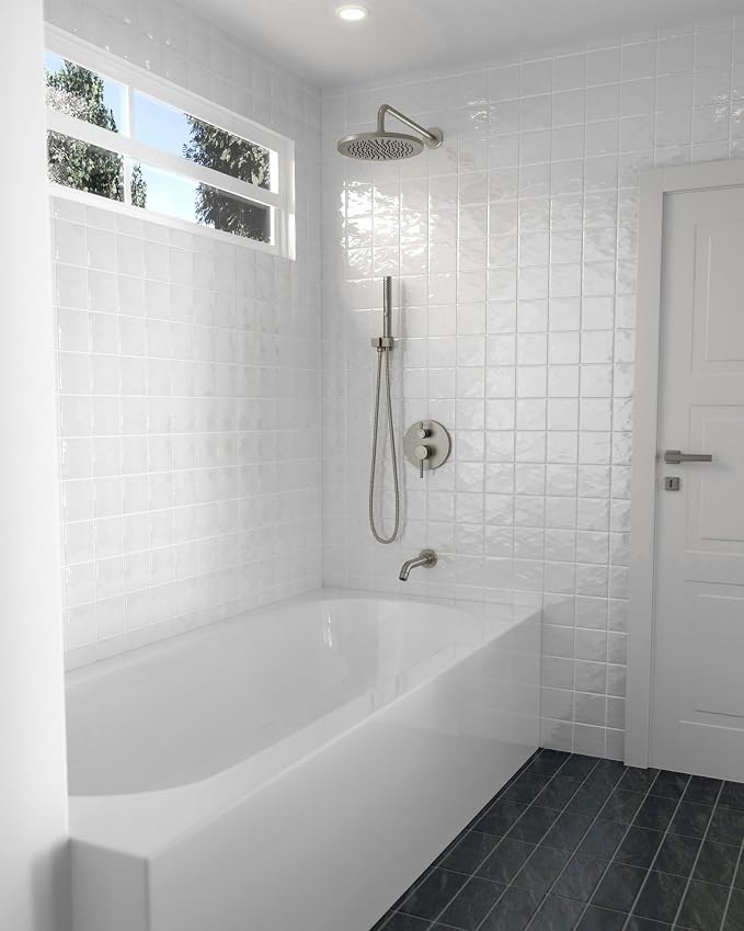 Lava Odoro Modern 3-Setting Round Rain Bathtub and Shower Faucet Set, Brushed - Image 6