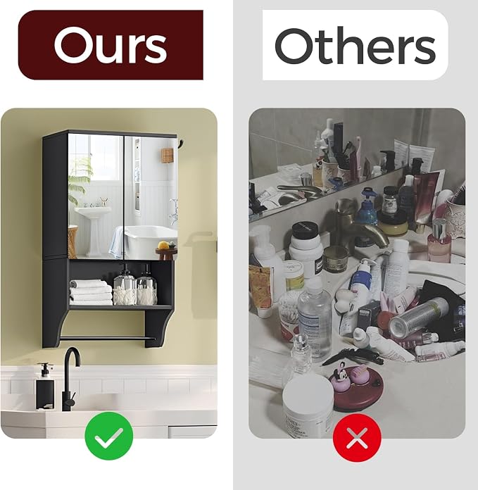 Bathroom Wall Cabinet with Mirror, Medicine Cabinet with 2 Door and Adjustable - Image 6
