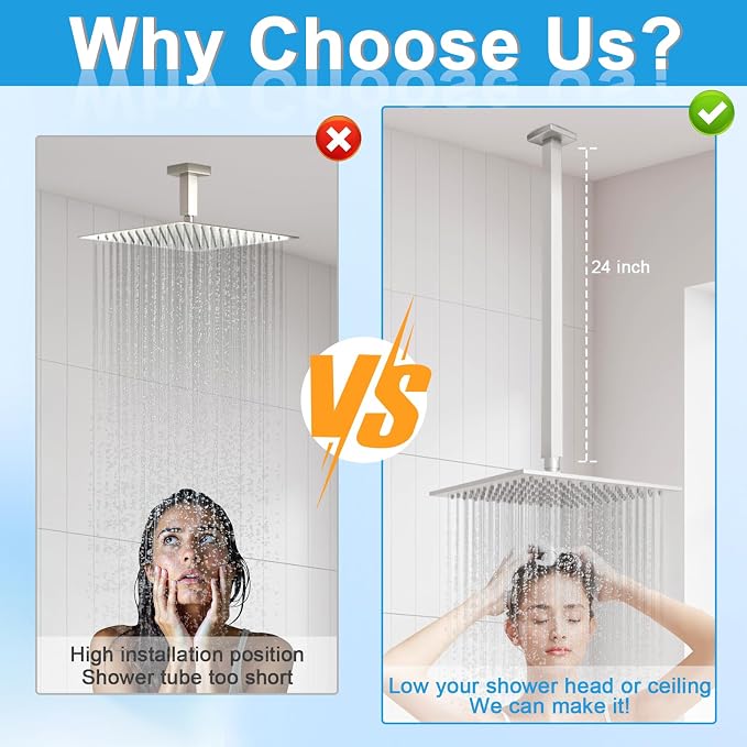 Shower Arm with Flange 24 Inches Ceiling Mount Square Straight Extender - Image 3