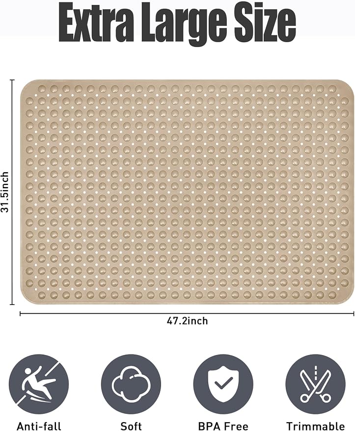 Extra Large Shower Mat, Yonala 47.2 x 31.5 Inch Non Slip Shower Mats - Image 2