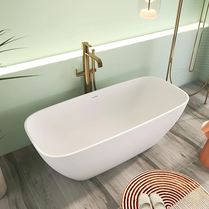 67" Premium Solid Surface Freestanding Bathtub, Upgraded Modern Design Stand - Image 2