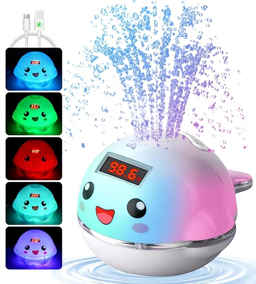 Baby Bath Toy Sprinkler with Thermometer, Temp Alarm & Backlit Display by Pircaathpoolthermometer