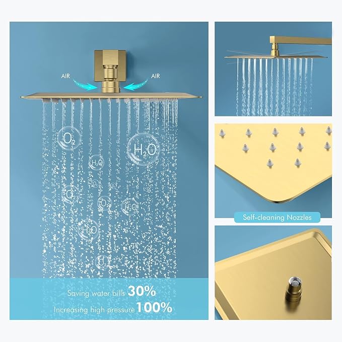 Shower System Brushed Gold Shower Faucets Sets, Bostingner 10" Rain Shower Head - Image 3