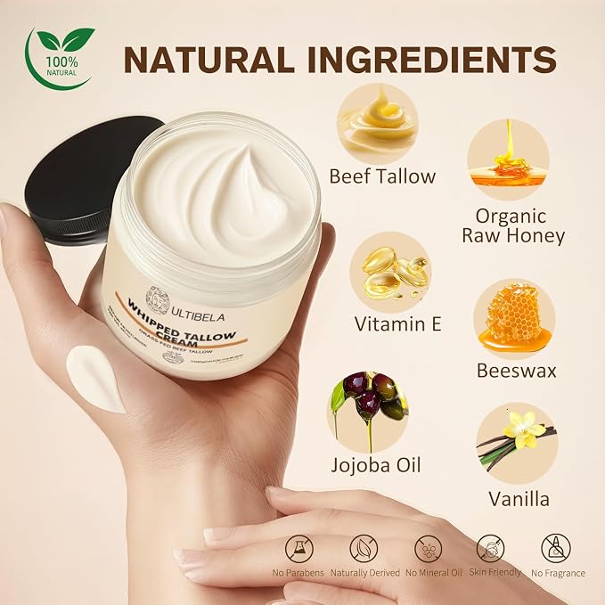 Beef Tallow for Skin, 100% Grass-Fed Whipped Tallow and Honey Balm for Body ＆ - Image 3