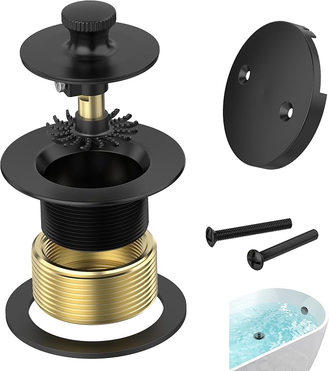 Matte Black Bathtub Drain, Hair Catcher and 2-Hole Overflow Faceplate, 11.5/16 by AllProducts