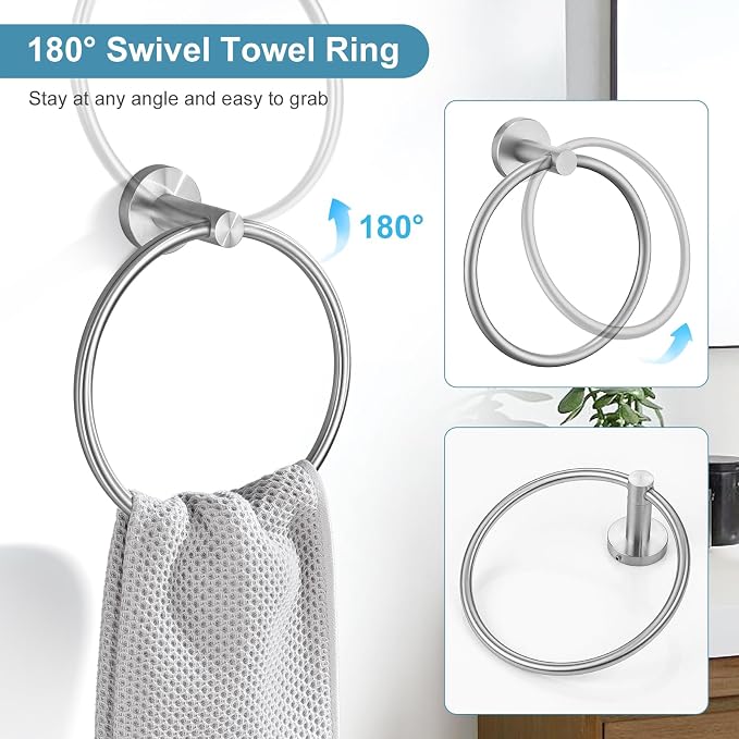 TQKAG 8-Pieces Bathroom Hardware Set Brushed Nickel SUS304 Stainless Steel Bath - Image 5