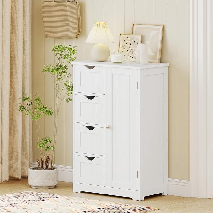 Giantex Storage Cabinet with 4 Drawers, Bathroom Storage Organizer with Cupboard - Image 9