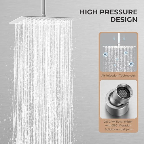 12 Inch Rain Shower Head, 1/16" Ultra Thin, Waterfall Full Body Coverage - Image 2