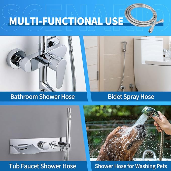 59" Metal Shower Hose Replacement Handheld Kink Free Stainless Steel Shower - Image 6