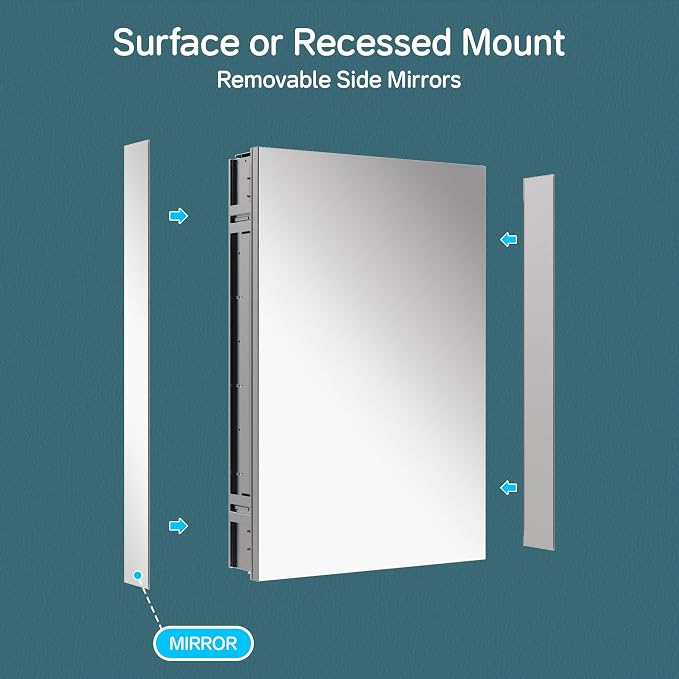 20"x30" Medicine Cabinet Mirror, Aluminum Silver Recessed Medicine Cabinet - Image 8