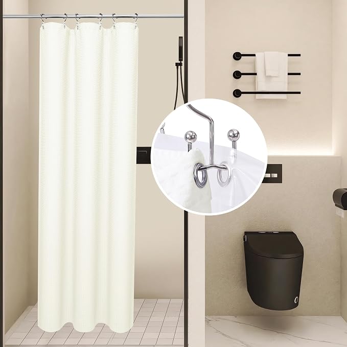 LaCyan 3 in 1 Waterproof Waffle Weave Shower Curtain and Clear Liner Set by Lacyan