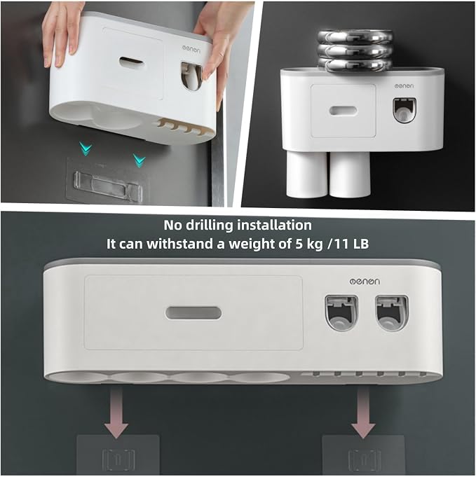 No-Drill Wall Mounted Toothbrush Holder, Bathroom Shelf, - Image 7